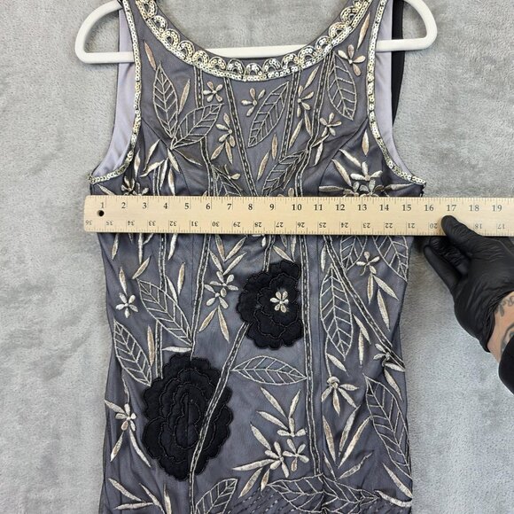 Sue Wong Nocturne Dress Womens 8 Gray Black Beaded Embroidered Floral Cocktail - Picture 6 of 9